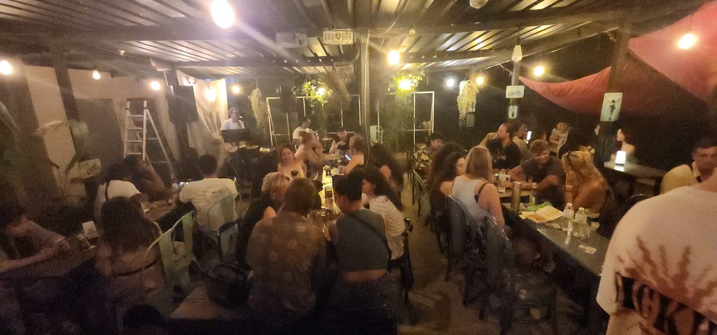 A full house under the canopy on a bar night
